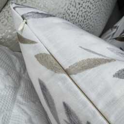 Ivory Silver Leaf Cushion Cover Sofa /Bed, Decorative Lumbar Size Throw Pillow - Embroidered Leaves Design John Lewis Langley Fabric - thumbnail 3