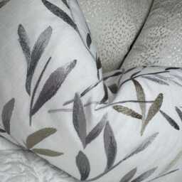 Ivory Silver Leaf Cushion Cover Sofa /Bed, Decorative Lumbar Size Throw Pillow - Embroidered Leaves Design John Lewis Langley Fabric - thumbnail 4