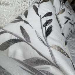 Ivory Silver Leaf Cushion Cover Sofa /Bed, Decorative Lumbar Size Throw Pillow - Embroidered Leaves Design John Lewis Langley Fabric - thumbnail 2