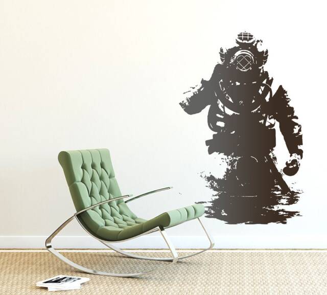 Wall Decal Scuba Diver, Banksy Like Diver Art Sticker, Deep Sea Art, Dive-Gifts, Decal As Office-Decor - image 1