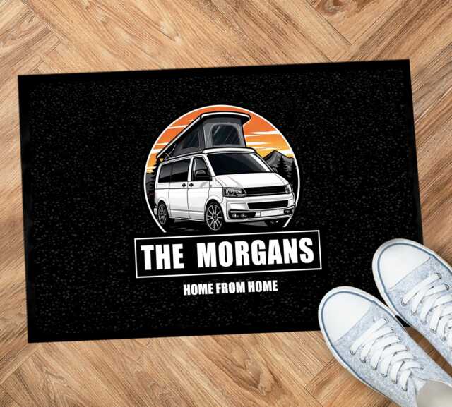 Personalised Campervan Door Mat Orange & Black In-Door 60 X 40 cm Cvb01 - Van Life Accessories - image 1
