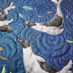 "Embroidered Textile Art Quilt ""Swimming Lessons' Ocean Wall Hanging - 24x24" - thumbnail 2