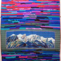 Queen Size Quilt, Hand Painted Silk, Silk Painting Of Mountains, Unique Quilt. Bed Bed Spread, Art One A Kind Quilt - thumbnail 3