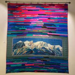 Queen Size Quilt, Hand Painted Silk, Silk Painting Of Mountains, Unique Quilt. Bed Bed Spread, Art One A Kind Quilt - thumbnail 2