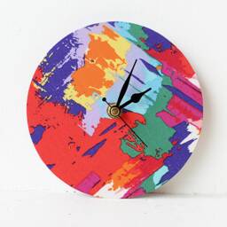Rainbow Desk Clock - Decoupage Fabric Wall Multicoloured Round Clock- Abstract - thumbnail 2