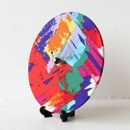 Rainbow Desk Clock - Decoupage Fabric Wall Multicoloured Round Clock- Abstract - thumbnail 3