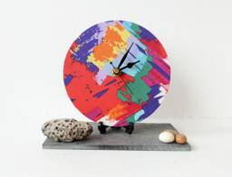Rainbow Desk Clock - Decoupage Fabric Wall Multicoloured Round Clock- Abstract - thumbnail 1