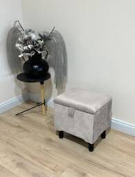 Silver Velvet Storage Ottoman - Small Square Footstool Coffee Table - thumbnail 2