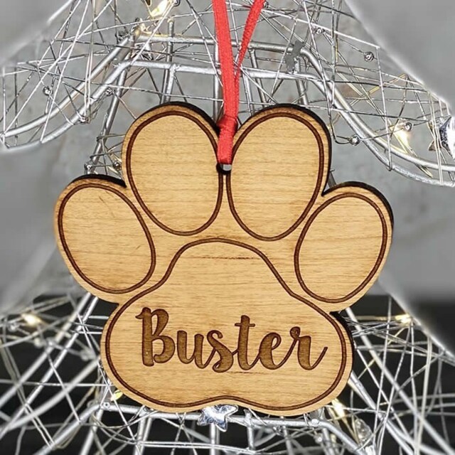 Personalised Cherry Wood Pet Dog, Cat, Christmas Bauble Tree Decoration Gift - image 1