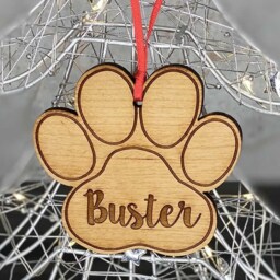 Personalised Cherry Wood Pet Dog, Cat, Christmas Bauble Tree Decoration Gift - thumbnail 1
