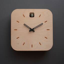 Minimal Wooden Wall Clock - Square Birch Plywood Design With Custom Color Hands & Bird - thumbnail 3