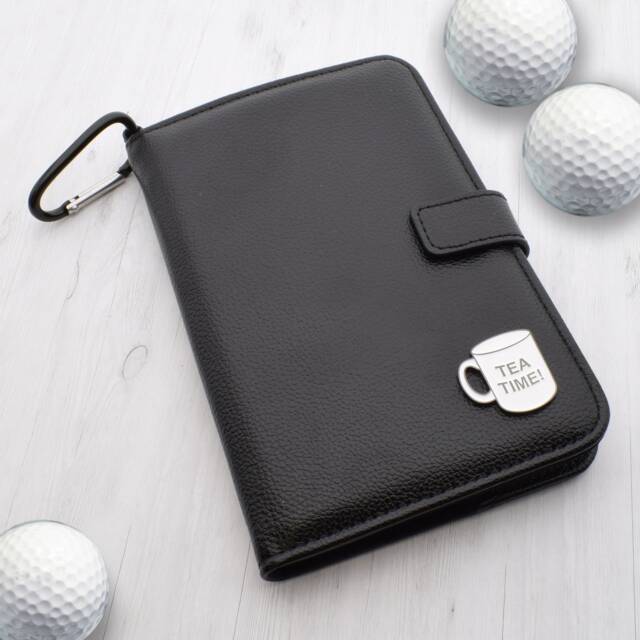 Tea Time Design - Personalised Leatherette Golf Organiser Complete With Divot Repairer, Marker, Tees, Scorecard & Pencils - image 1