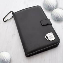 Tea Time Design - Personalised Leatherette Golf Organiser Complete With Divot Repairer, Marker, Tees, Scorecard & Pencils
