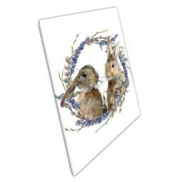 Curious Bunnies in Lavender Wreath Watercolor Canvas Print For Home, Office & Kids Room Decor - thumbnail 1