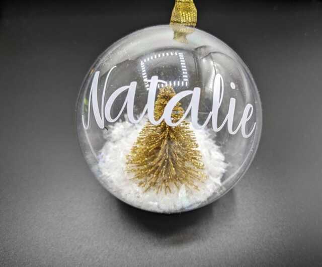 Personalised Glitter Tree Snow Globe Christmas Bauble/Decoration Name Ornament Gift - image 1