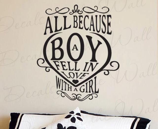 All Because A Boy Fell in Love With Girl Marriage Bedroom Relationship Romantic Couple Wall Decal Vinyl Art Sticker Quote Decor Q34 - image 1