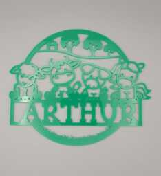 Personalised Cute Farm Animals Bedroom Decor, On The Farm, Sheep, Cow, Horse, Pig Name Sign Name, Door Or Wall Hanger in Acrylic Wood - thumbnail 1