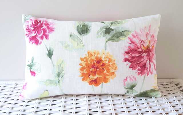 "Laura Ashley Orange & Pink Floral Cushion, Backed With Plain Off White, Handmade A Zip Fastening 18"" By 12" - image 1