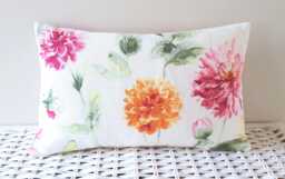 "Laura Ashley Orange & Pink Floral Cushion, Backed With Plain Off White, Handmade A Zip Fastening 18"" By 12"