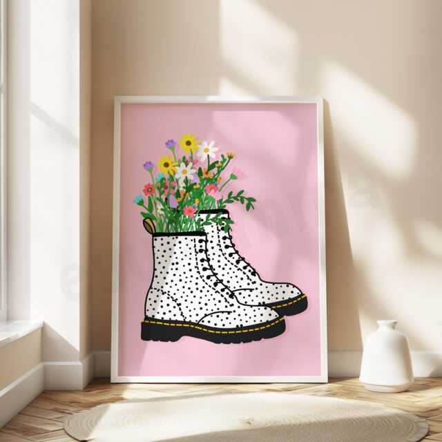 Spotty Doc Martens Print - Home Wall Decor Art Flowers Floral Boots - image 1