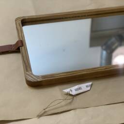 Scandinavian Mirror Modern Wooden Mirror, Large Leather Wall Entryway Rectangular - thumbnail 2