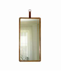Scandinavian Mirror Modern Wooden Mirror, Large Leather Wall Entryway Rectangular