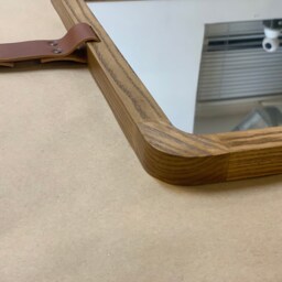 Scandinavian Mirror Modern Wooden Mirror, Large Leather Wall Entryway Rectangular - thumbnail 3