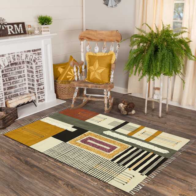 Hand Woven Cotton Kilim Rug Gray, Yellow, Geometric Accent Rug - image 1