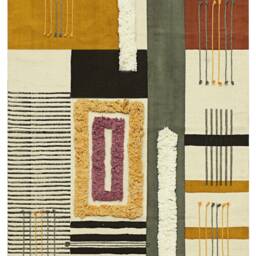 Hand Woven Cotton Kilim Rug Gray, Yellow, Geometric Accent Rug - thumbnail 3