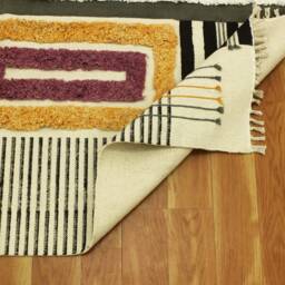 Hand Woven Cotton Kilim Rug Gray, Yellow, Geometric Accent Rug - thumbnail 4