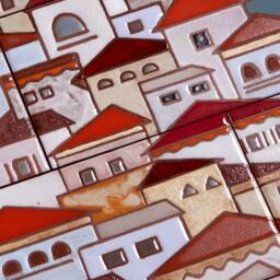 Amalfi Coast Ceramic Mural Coastal Decor Sailing Boat Handpainted Tile Beach House Geometric Wall Art Vertical Framed New Home Gift - thumbnail 2