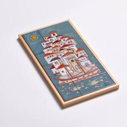 Amalfi Coast Ceramic Mural Coastal Decor Sailing Boat Handpainted Tile Beach House Geometric Wall Art Vertical Framed New Home Gift - thumbnail 4
