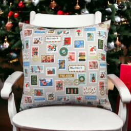 Rifle Paper Co Holiday Classics Ii - Stamps Cream Canvas Fabric Pillow Cover
