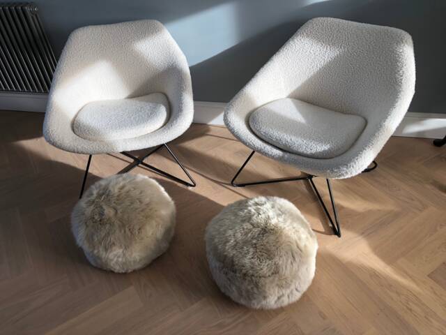 Cream Sheepskin Pouffe, Oyster Furry Footstool - image 1