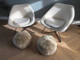 Cream Sheepskin Pouffe, Oyster Furry Footstool - thumbnail 1