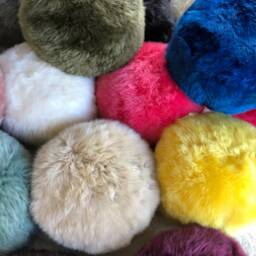 Cream Sheepskin Pouffe, Oyster Furry Footstool - thumbnail 2