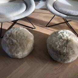 Cream Sheepskin Pouffe, Oyster Furry Footstool - thumbnail 3