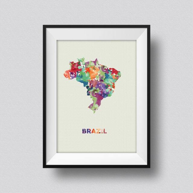 Brazil Watercolor Map Art Print Ink Splash Poster Canvas