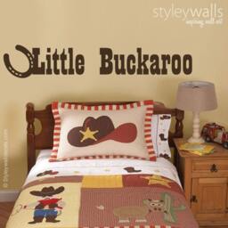 Little Buckaroo Wall Decal, Cowboy Vinyl Lettering, Western Horse Shoe Boys Room Decal - thumbnail 1