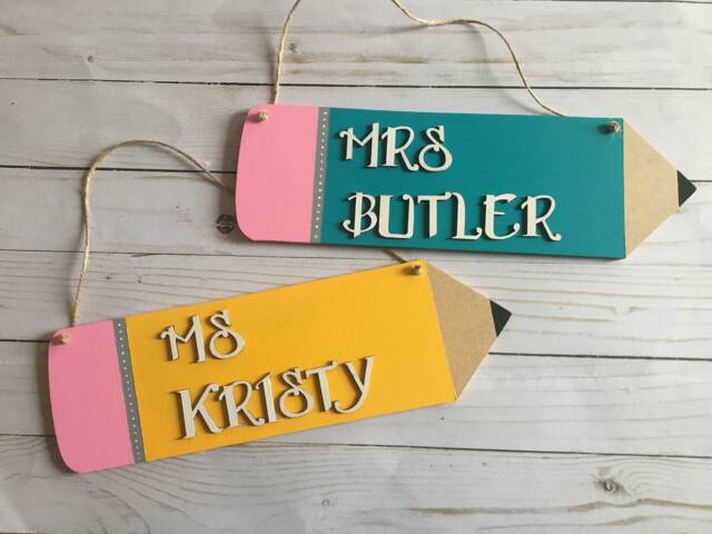Personalized Teacher Pencil Sign - Classroom Door Hanger Wall Hanging Gift For Appreciation Gift - image 1