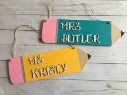 Personalized Teacher Pencil Sign - Classroom Door Hanger Wall Hanging Gift For Appreciation Gift - thumbnail 1