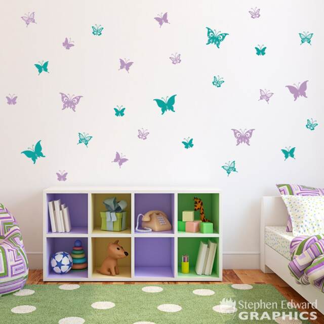 Butterfly Wall Decals - Set Of 28 Butterflies Girl Bedroom Decor - image 1