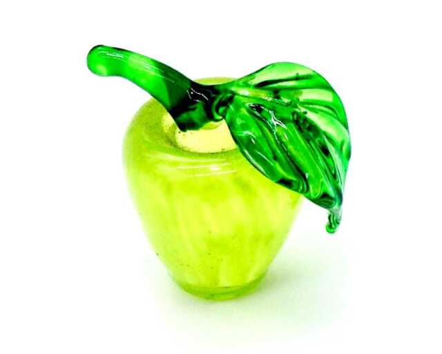Hand Blown Glass Miniature Apple Green Leaf Little Fruit Figurine Tiny Statue Decoration Collectible Small Craft Display Painted Figure Deco - image 1