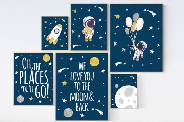 Space Nursery Prints Astronaut, Rocket, Planets Wall Art - image 1