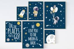 Space Nursery Prints Astronaut, Rocket, Planets Wall Art - thumbnail 1