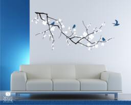 Tree Wall Decal Cherry Blossom With Birds - Vinyl Art Custom Home Decor - thumbnail 1