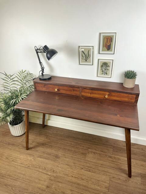 Bespoke Handmade Wooden Dressing Table/Desk. 120 X 60cm , Tapered Legs. Dark, Two Tire, Shelf, Monitors Stand, Computer Drawer Solid Wood - image 1