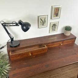 Bespoke Handmade Wooden Dressing Table/Desk. 120 X 60cm , Tapered Legs. Dark, Two Tire, Shelf, Monitors Stand, Computer Drawer Solid Wood - thumbnail 3