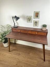 Bespoke Handmade Wooden Dressing Table/Desk. 120 X 60cm , Tapered Legs. Dark, Two Tire, Shelf, Monitors Stand, Computer Drawer Solid Wood - thumbnail 1