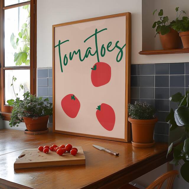Tomatoes Art Print - Minimalist Kitchen Wall Retro Fruit & Veg Poster - image 1